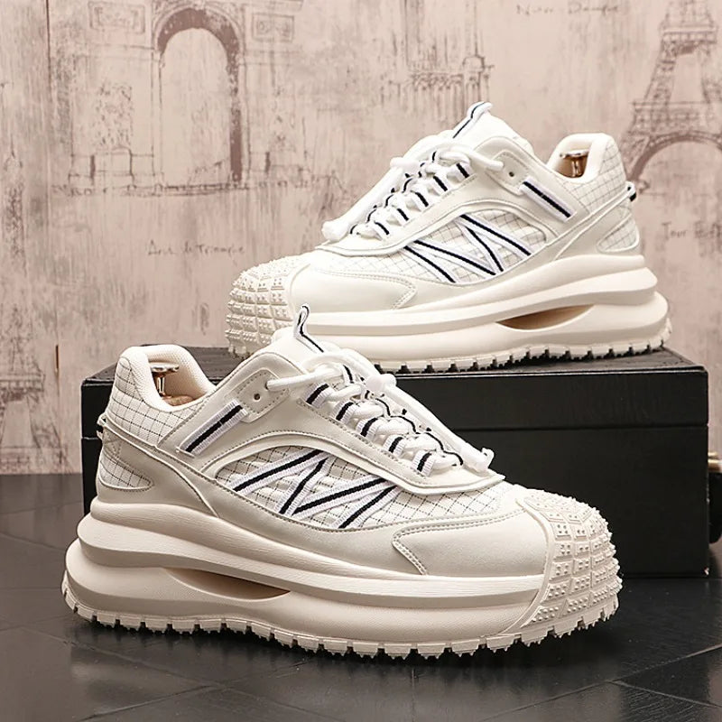 Chunky Sneaker Men Designer Sport Shoes Fashion Casual Microfiber Leather Fabric Breathable Height Increased Flat Platform Shoes - IFINDALL