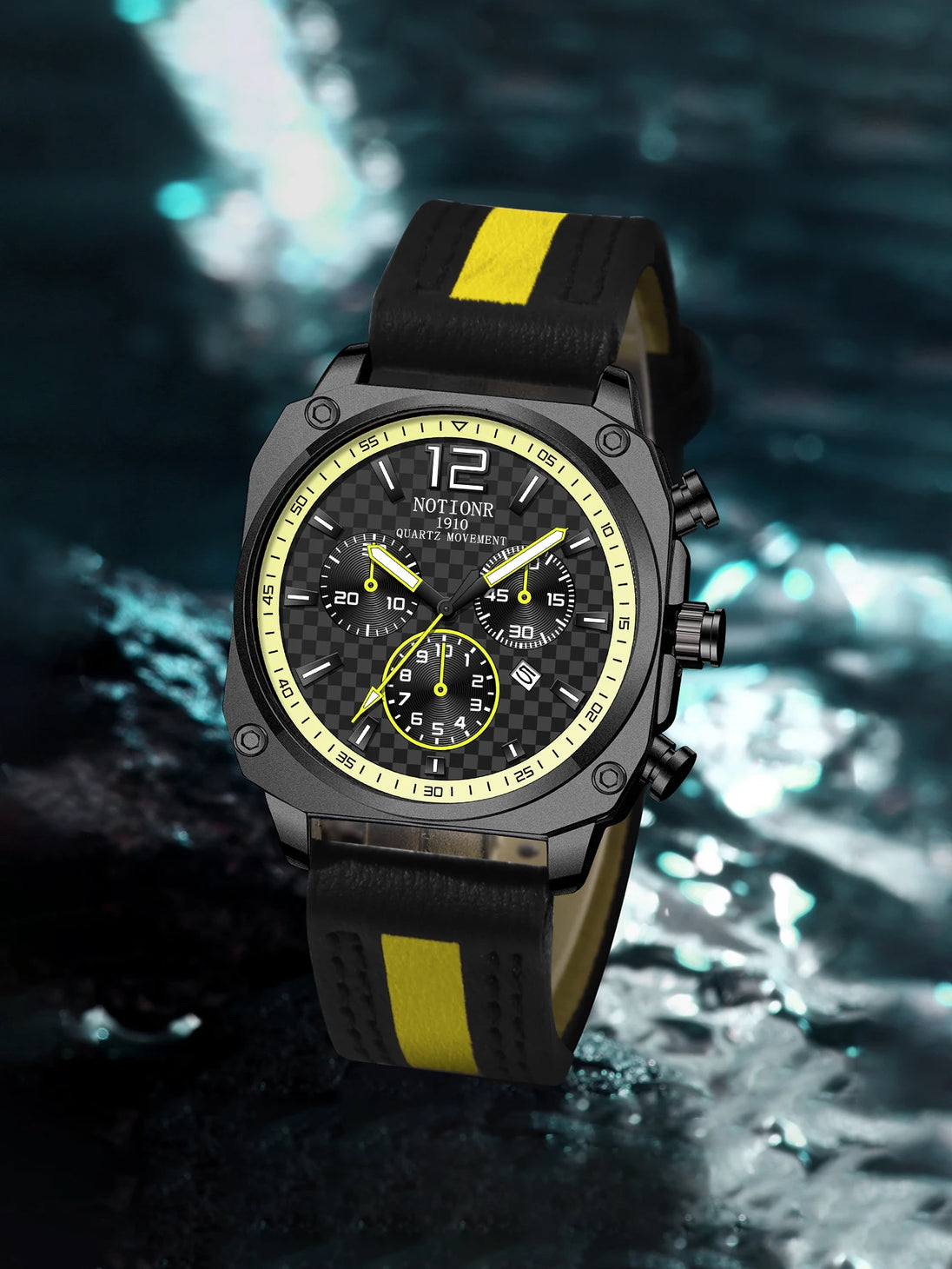 NOTIONR2024 New Men's Leather Strap Watch Men's Square Waterproof Sports Watch Stainless Steel Luminous Men's Quartz Watch - IFINDALL