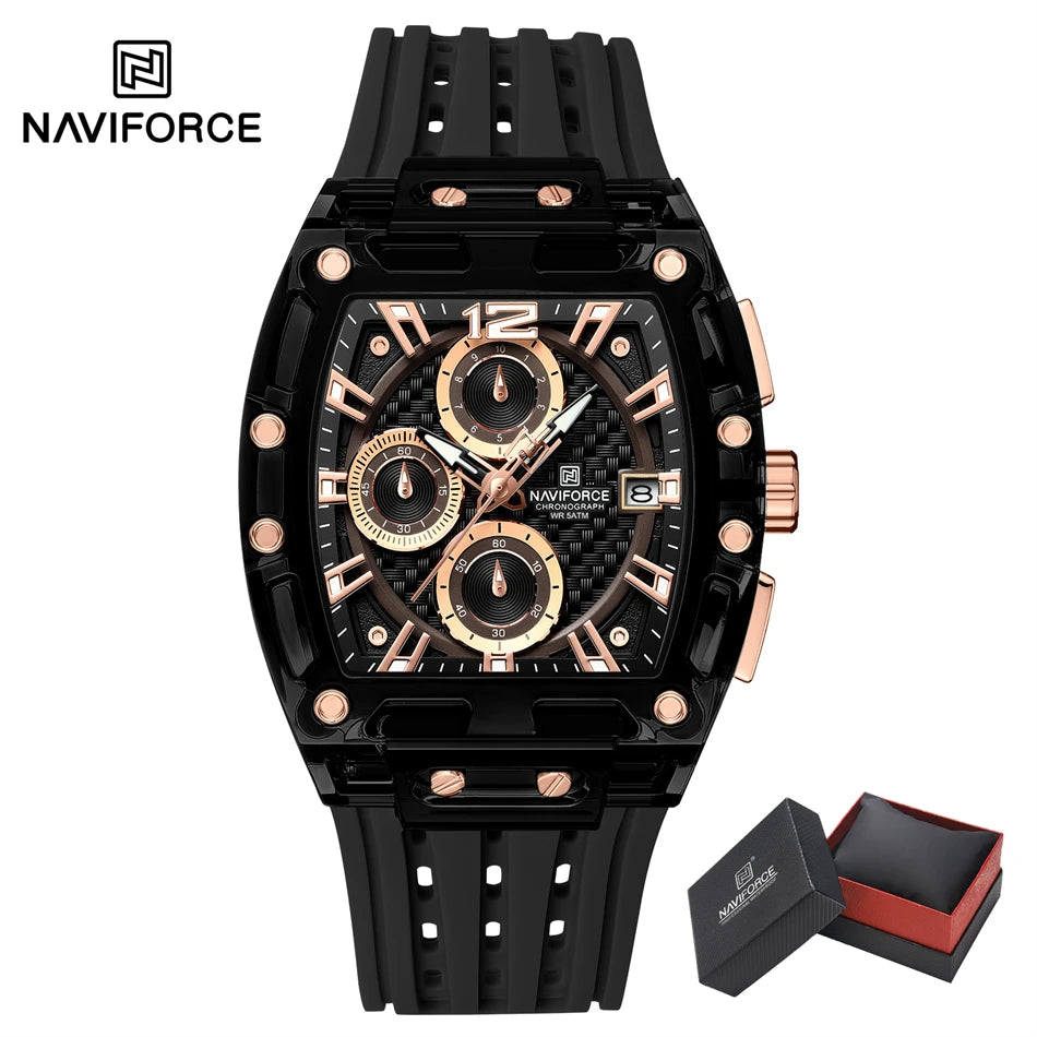 NAVIFORCE Men's Watch Quartz Chronograph Fashion Clock Waterproof Silicone Tape Watches for Man Date Display Sports Wristwatches - IFINDALL