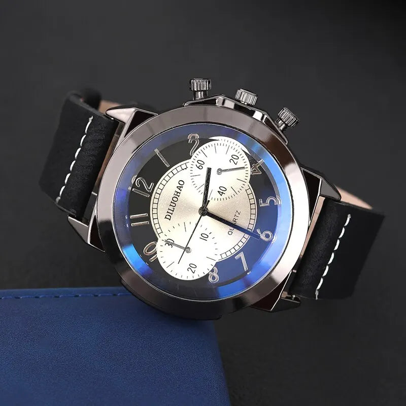 3PCS Set Fashion Mens Bracelet Necklace Watches Men Business Quartz Wrist Watch Classic Male Casual Leather Watch Reloj Hombre - IFINDALL