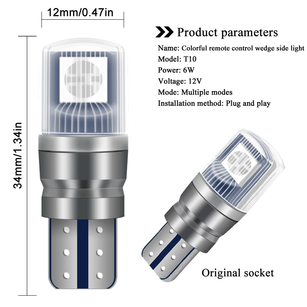 Remote Control With 2pcs RGB T10 W5W LED 194 168 5050 12v Car Dome Reading Light Automobiles Corner Lamp RGB LED Bulb - IFINDALL
