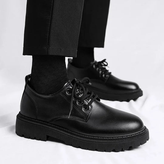 AutumnCasual Men's Korean Trendy Invisible Height Increasing Leather Shoes 10cm 8cm 6cm EVA Sole Rubber Surface Winter Shoes - IFINDALL