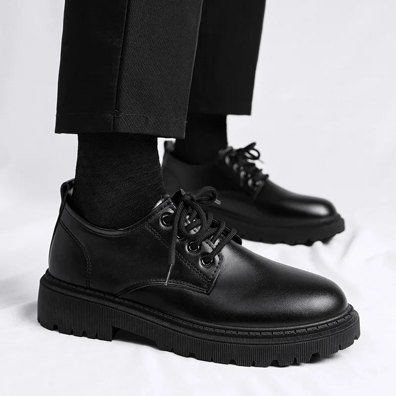 AutumnCasual Men's Korean Trendy Invisible Height Increasing Leather Shoes 10cm 8cm 6cm EVA Sole Rubber Surface Winter Shoes - IFINDALL