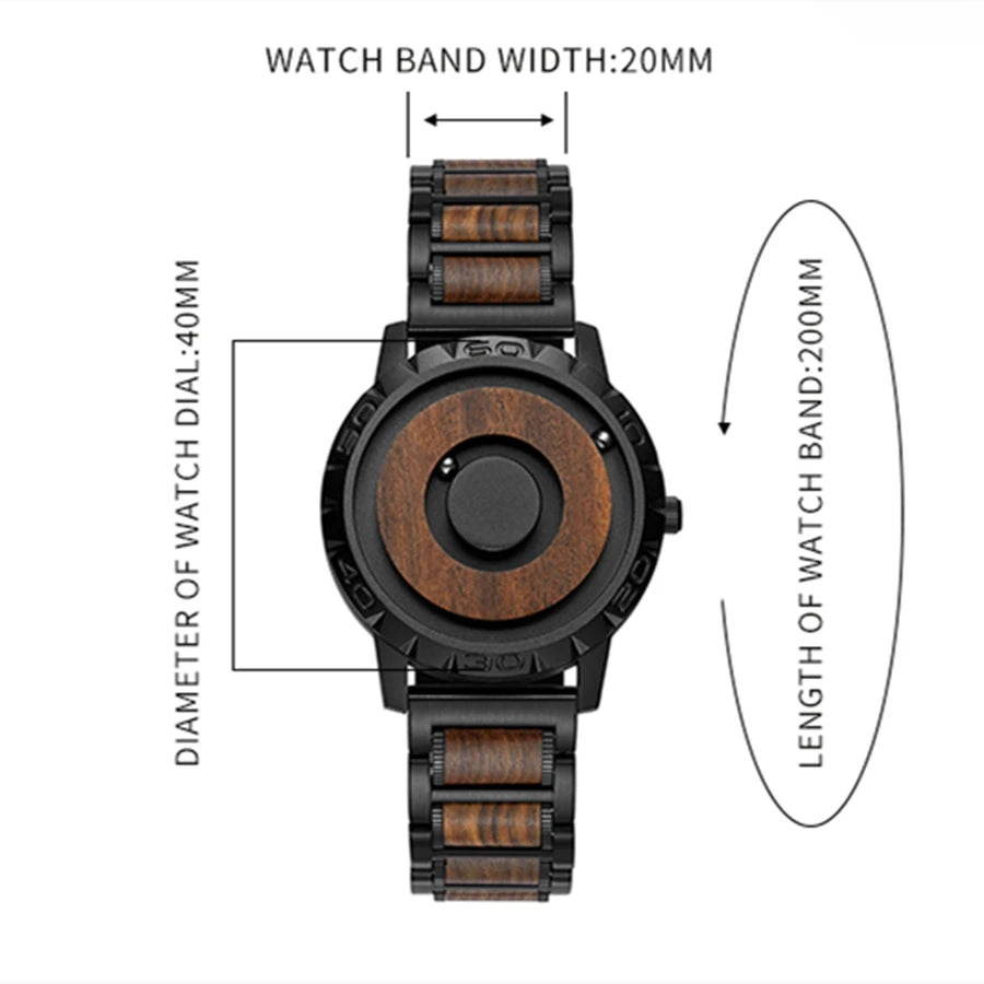 Brand EUTOUR Men's Wood Magnetic Ball Watches Luxury Sport Quartz Waterproof Watch Solid Wooden Strap Male Clock Mens Wristwatch - IFINDALL