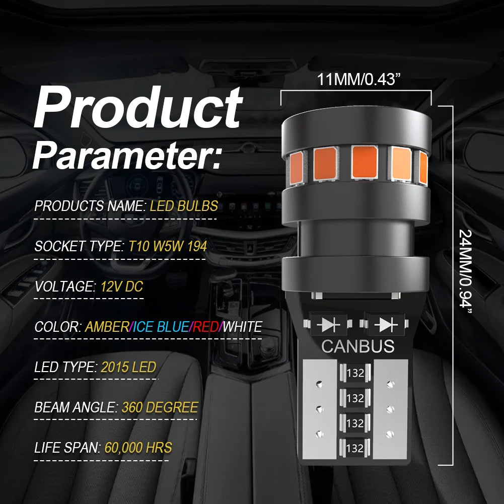 2x High Quality T10 W5W Orange Red 2015 LED Car Interior Reading Dome Light Marker Lamp 168 194 LED Auto Wedge Parking Bulbs - IFINDALL
