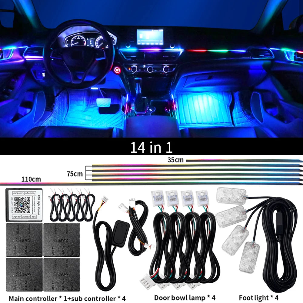 18 in 1 LED Symphony Ambient Lights Car Interior Full Color Streamer RGB 64 Colors Neon Acrylic Strip Decoration Atmosphere Lamp - IFINDALL