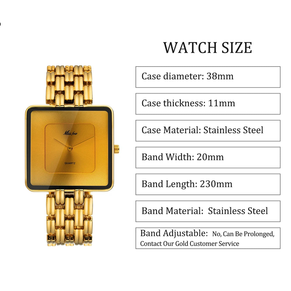 MISSFOX Brand Wristwatch Minimalist Fashion Quartz Watches Classic Design Square Dial Waterproof Stainless Steel Watch For Gift - IFINDALL