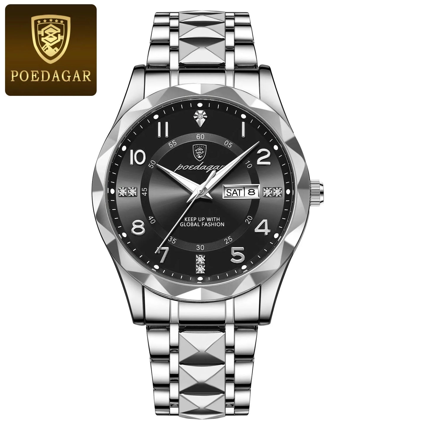 POEDAGAR Luxury Business Men's Wristwatch Stainless Steel Date Week Man Watch Waterproof Luminous Fashion Quartz Watches For Men - IFINDALL