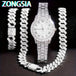 Stunning rhinestone-encrusted watch set with matching chain necklace - Round dial Quartz movement - IFINDALL