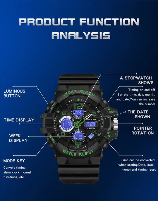 SANDA 3168 White Sport Watch  LED Digital 50M Waterproof Watch Men Multifunction Clock Relogio Masculino Men Military Watches - IFINDALL