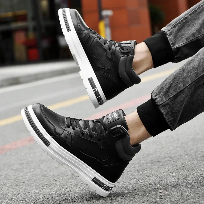 New height increasing 6/8cm men's leather boots breathable casual shoes athletic jogging gym shoes fashion leather sports shoes - IFINDALL
