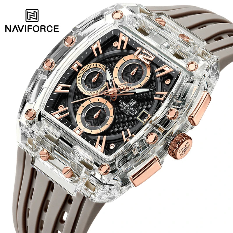 New NAVIFORCE Men's Quartz Multifunction Watches Fashion Sports Chronograph 5ATM Waterproof Silicone Band Casual Man Wrist Watch - IFINDALL