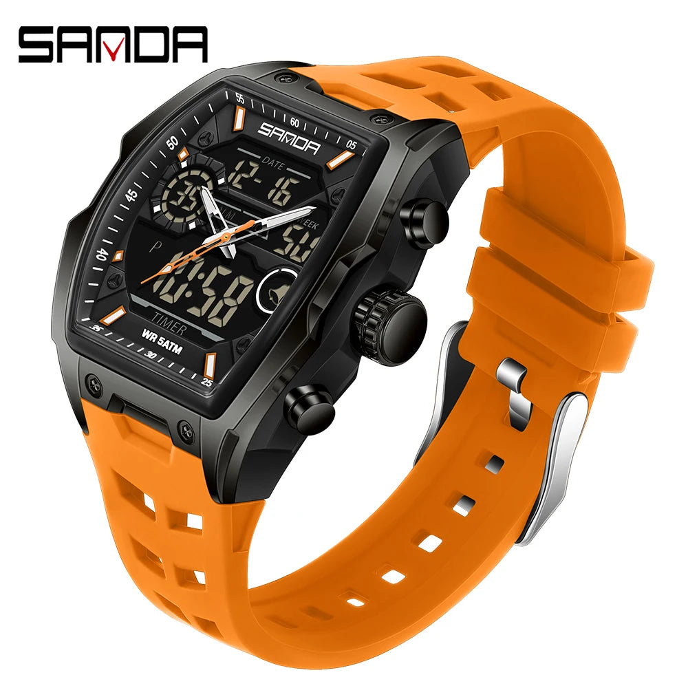 SANDA Men Electronic Watch Big Dial Sports LED Analog Digital Chronograph Military Dual Display Man Wristwatch relogio masculino - IFINDALL