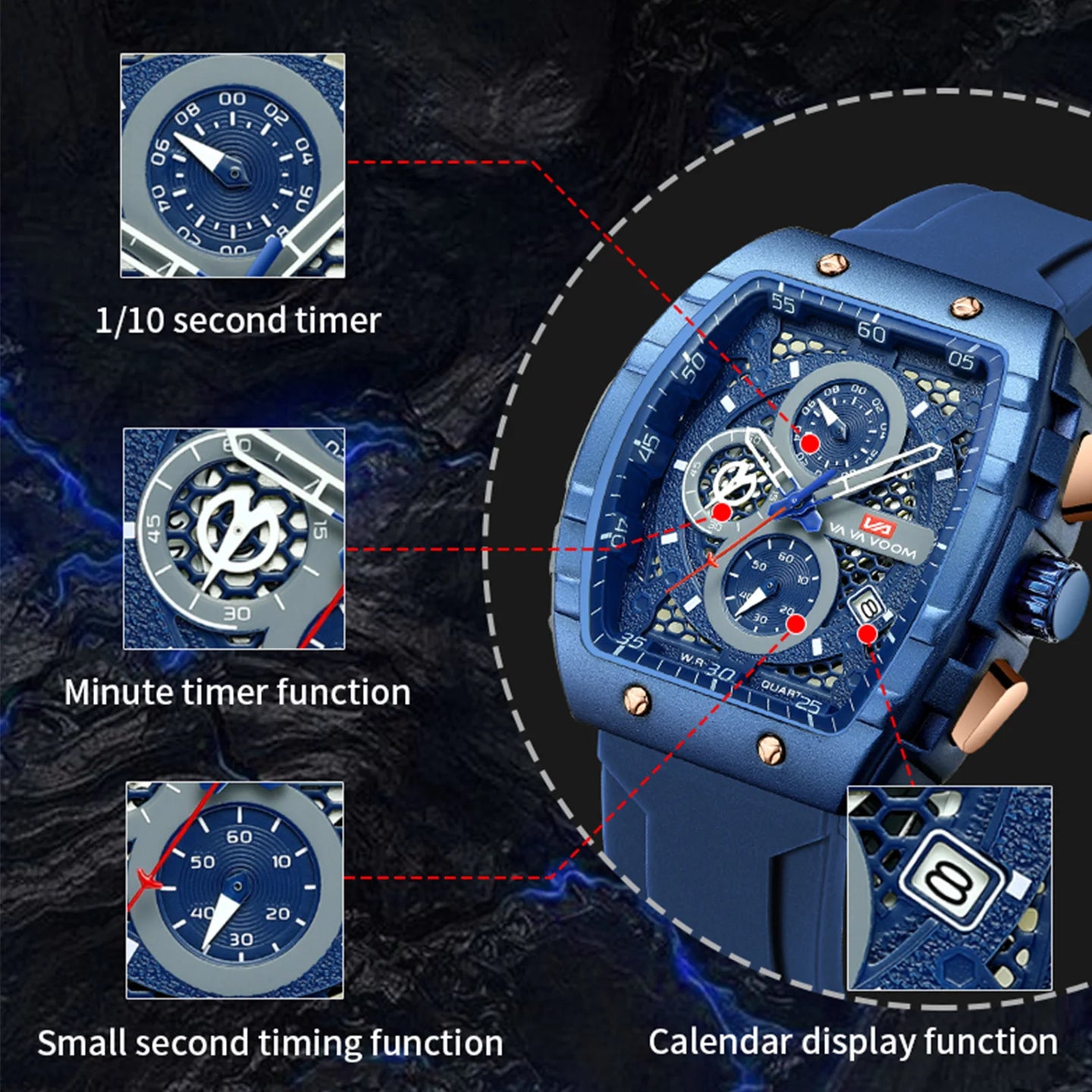2025 New VA VA VOOM Top Brand Men Watches Luxury Square Sports Quartz Watch Waterproof Multifunctional Chronograph Watch for Men - IFINDALL