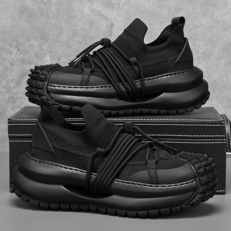 Chunky Sneaker Men Designer Sport Shoes Fashion Casual Microfiber Leather Fabric Breathable Height Increased Flat Platform Shoes - IFINDALL
