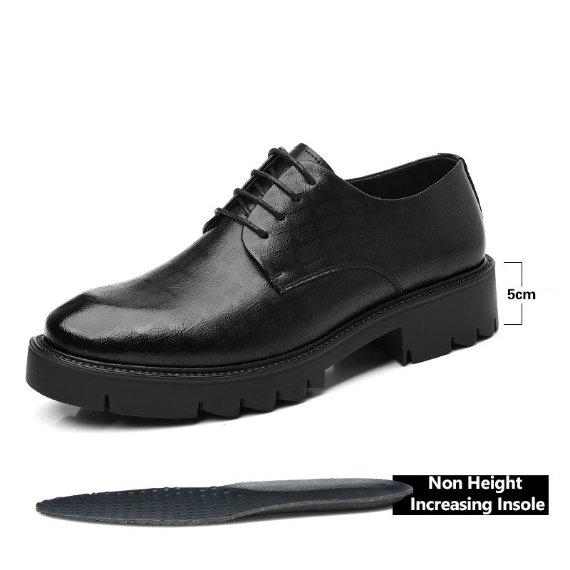 New Luxury Men's Brogues Leather Elevator Shoes Man Height Increase Insole 8cm/10cm Black Formal Business Wedding Work Men Shoes - IFINDALL