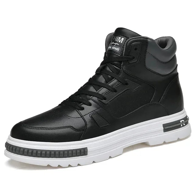 New height increasing 6/8cm men's leather boots breathable casual shoes athletic jogging gym shoes fashion leather sports shoes - IFINDALL