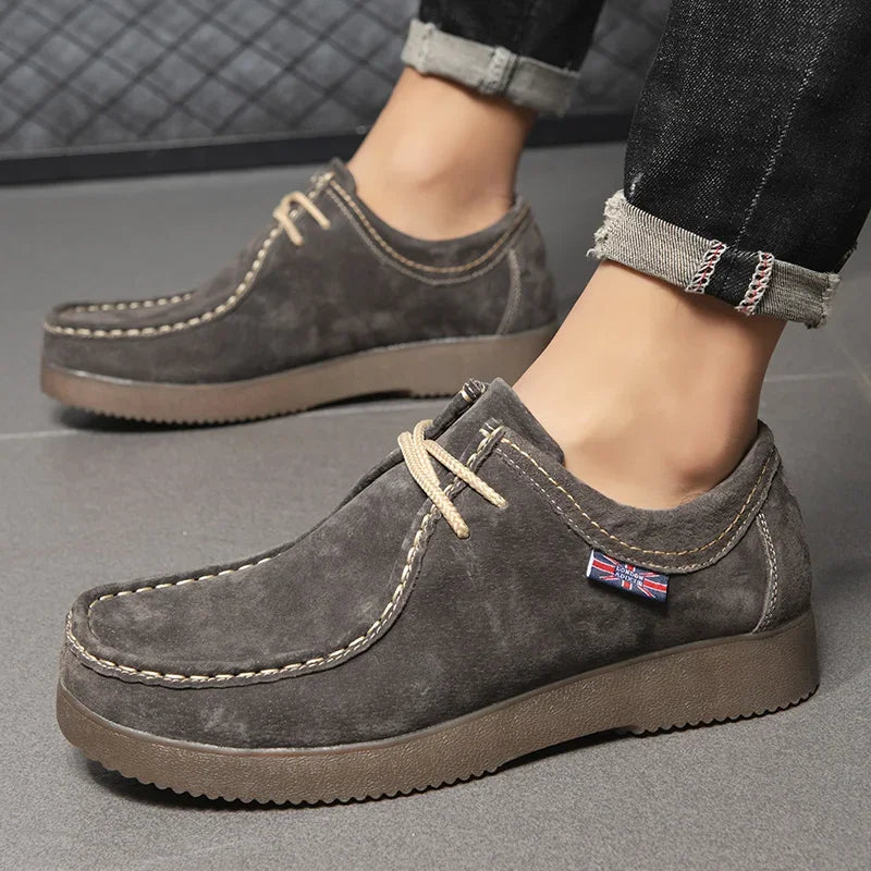 Men Casual Shoes High-Grade Suede Leather Work Shoes Male Lace-up Flats Sneakers Platform British Business Party Dress Shoes 46 - IFINDALL