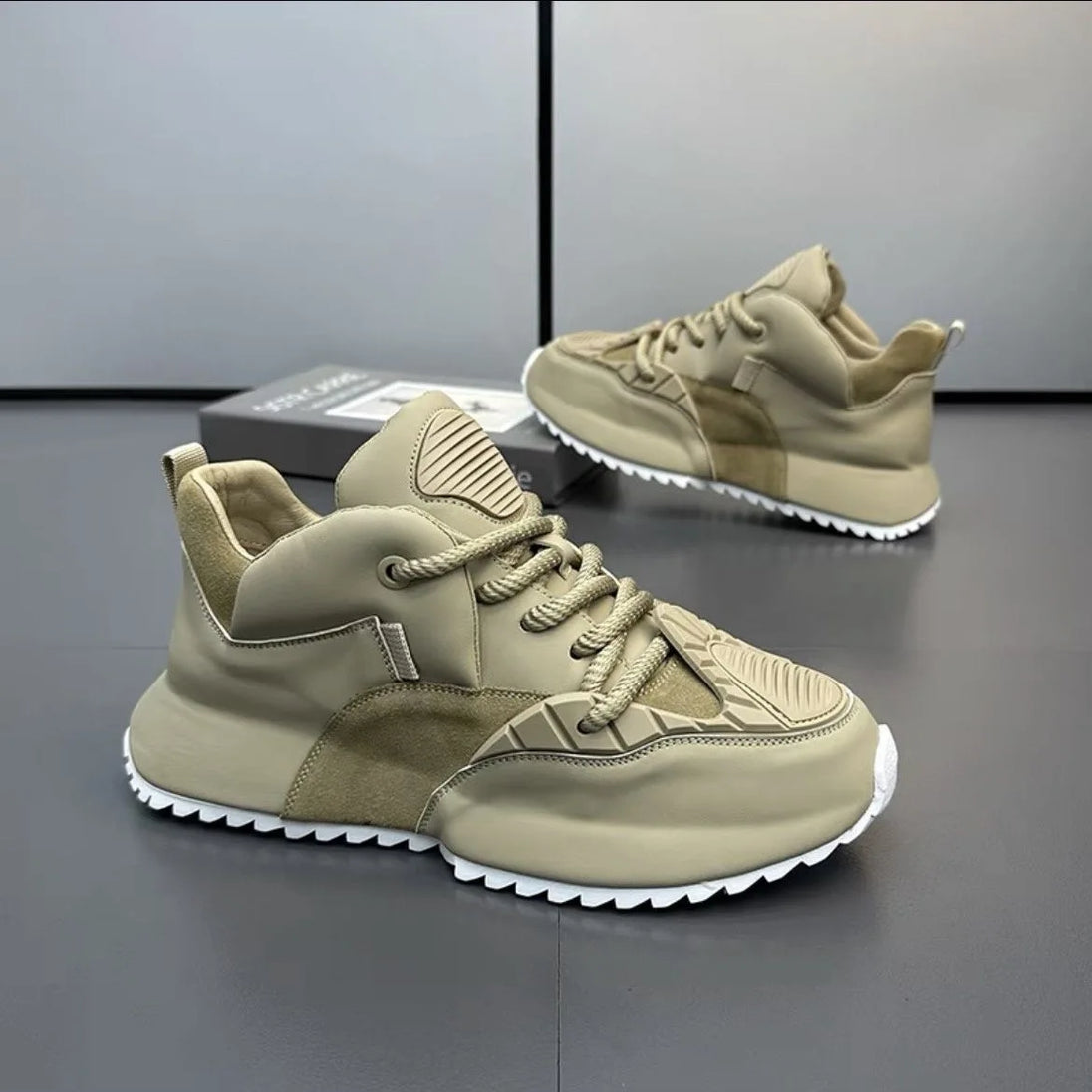 Chunky Sneaker Men Designer Cover Bottom Shoes Fashion Casual Microfiber Leather Upper Increased Internal Platform Board Shoes - IFINDALL