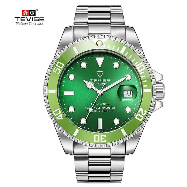 Luxury Brand Automatic Wrist Watches Tevise Stainless Steel Date Calendar Watch Diver Waterproof Military Men's Mechanical Watch - IFINDALL