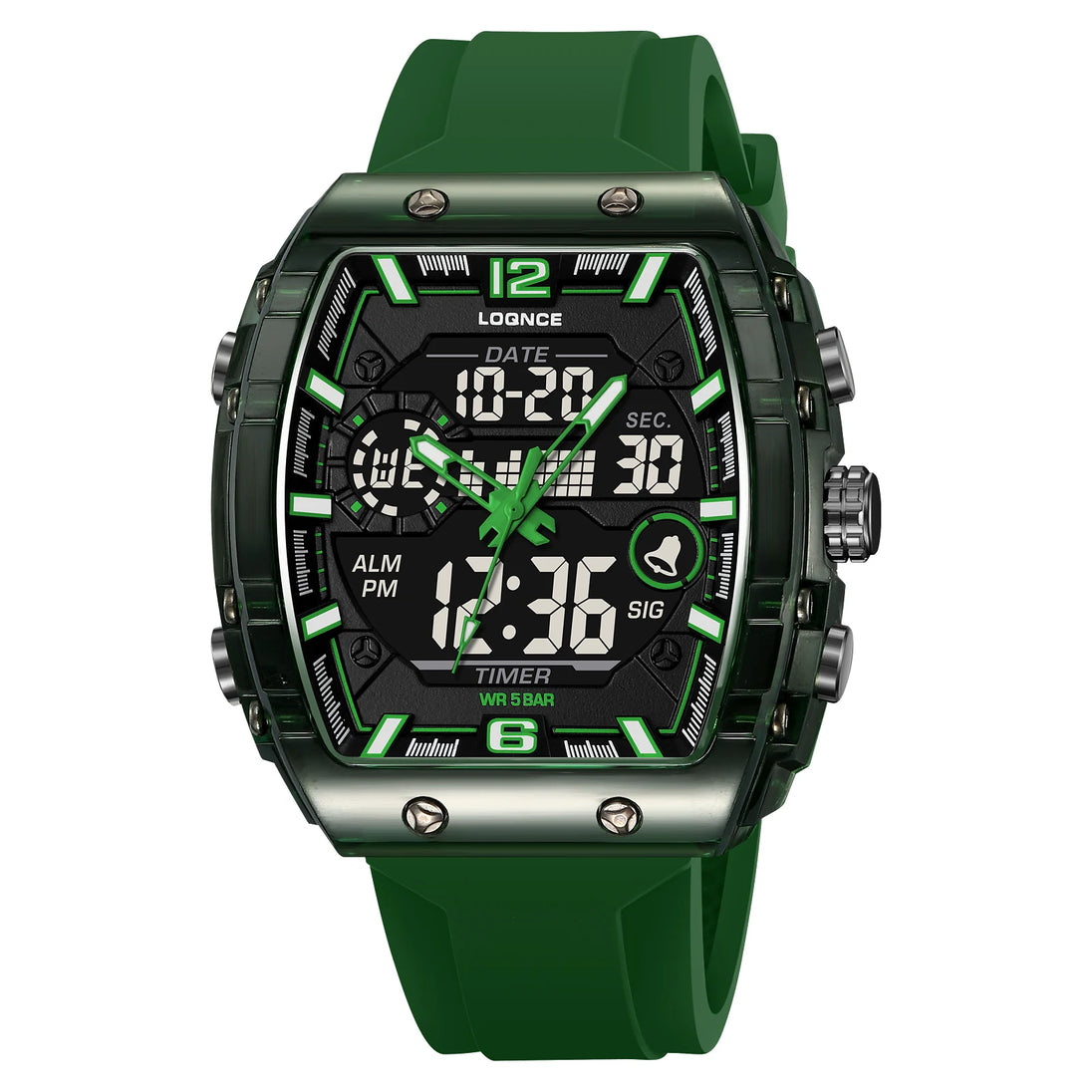 New LOQNCE  98003 Male montre homme Hour Sport Watches Digital Double Time Chronograph Watch Mens LED Week Display Wristwatches - IFINDALL