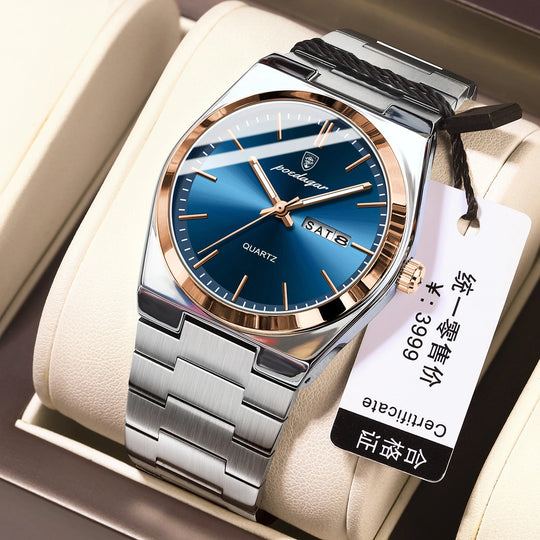 POEDAGAR Fashion Men's Watches Simple Trend Original Quartz Watch for Man Waterproof Stainless Steel Wristwatch Luminous Date - IFINDALL