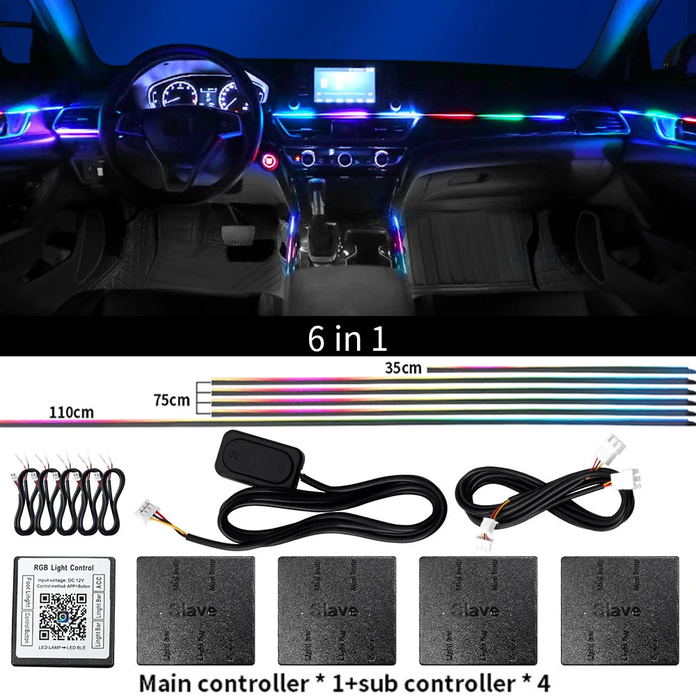 18 in 1 LED Symphony Ambient Lights Car Interior Full Color Streamer RGB 64 Colors Neon Acrylic Strip Decoration Atmosphere Lamp - IFINDALL