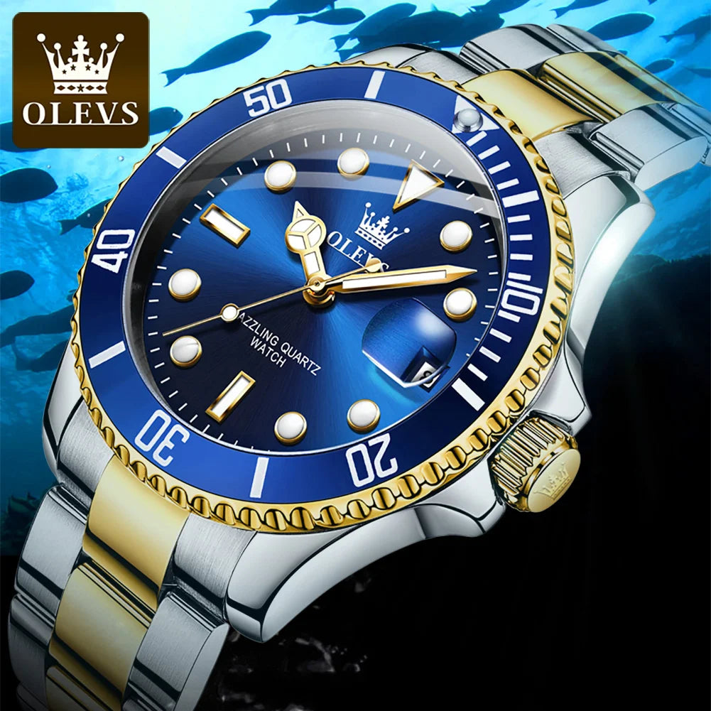 OLEVS Mens Quartz Watches Top Brand Luxury Business Waterproof Luminous Large Dial Men Wristwatches Sports Stainless Steel Watch - IFINDALL
