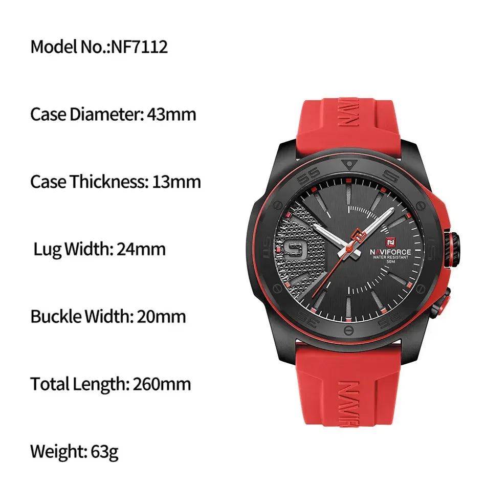 NAVIFORCE NF7112 Original Quartz Watch for Men Simple Silicone Strap 5Bar Waterproof Luminous Watches - IFINDALL