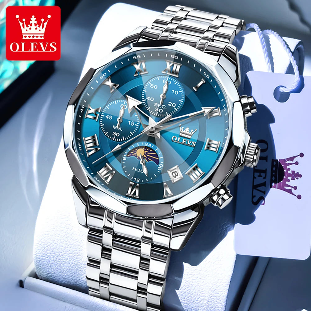 OLEVS 3675 Mens Watch Original Multifunctional Chronograph Quartz Watch Moon Phase Watches For Men Waterproof Mens Gifts Reloj - IFINDALL