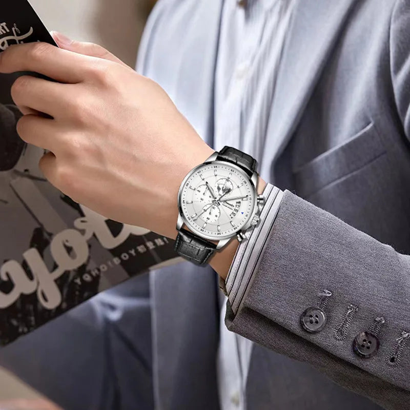 Men's Watch Leather Strap Quartz Watch Waterproof Calendar Quartz Movement Man Wrist Watch Business Style A4319 - IFINDALL