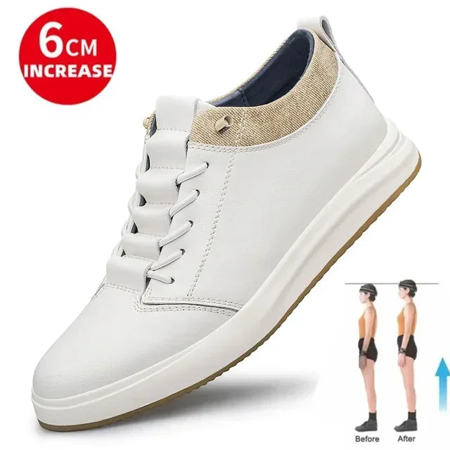 Men's genuine leather sneakers elevator shoes breathable height increasing shoes men luxury 6cm 8cm white casual lift skateboard - IFINDALL