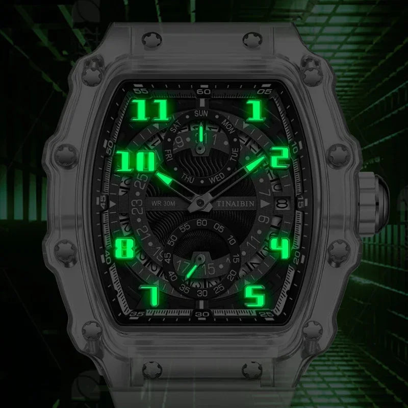 Unique Blue Fashion Brand Men's Watches Silicone Strap Waterproof Out Door Sport Military Watches for Men Multi Function Luxury - IFINDALL