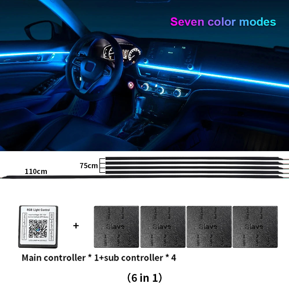 18 in 1 LED Symphony Ambient Lights Car Interior Full Color Streamer RGB 64 Colors Neon Acrylic Strip Decoration Atmosphere Lamp - IFINDALL