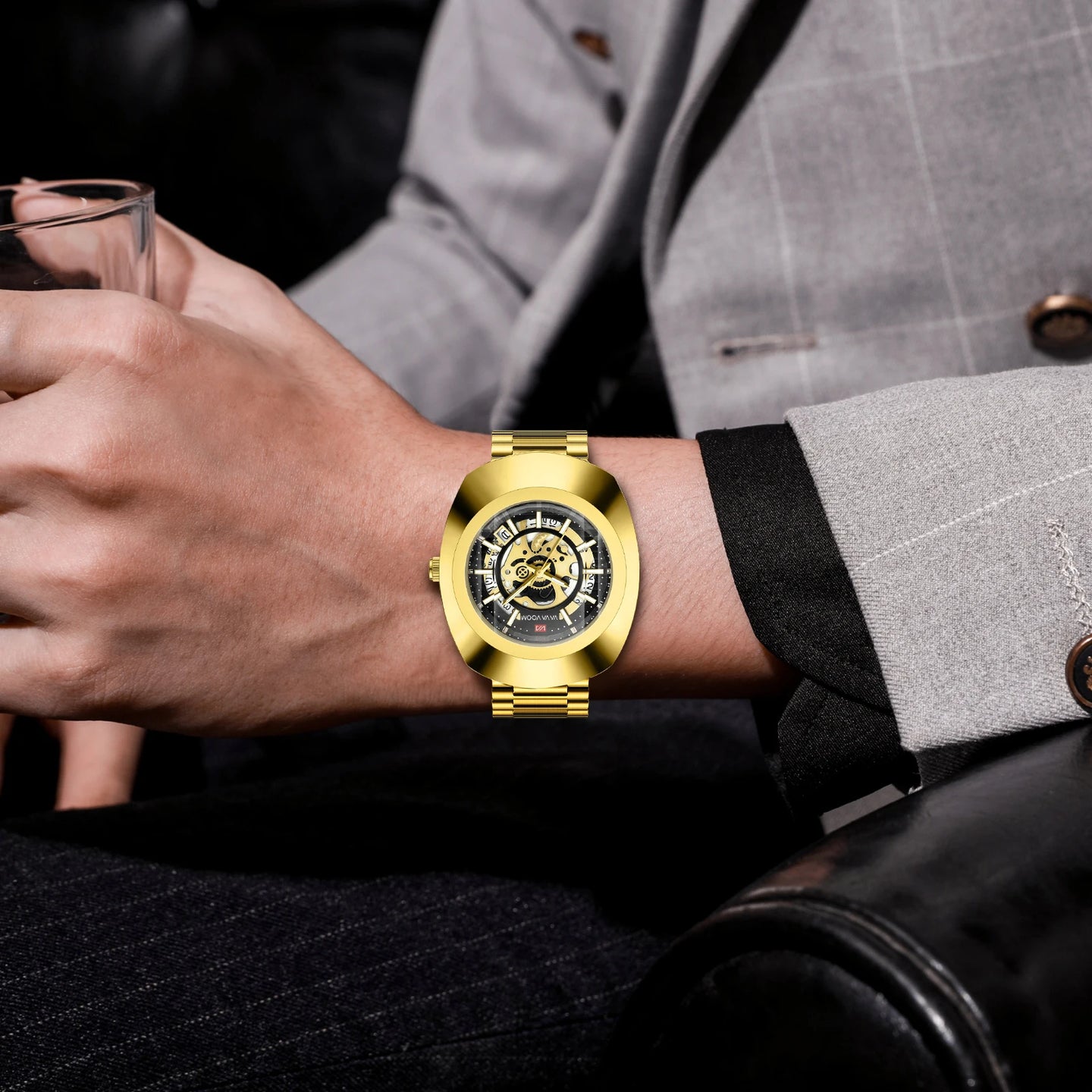 2025 New Luxury Men Watch Fashion Elliptical Hollow Dial Stainless Steel Strap Leisure Business Original Movement Watch for Men - IFINDALL