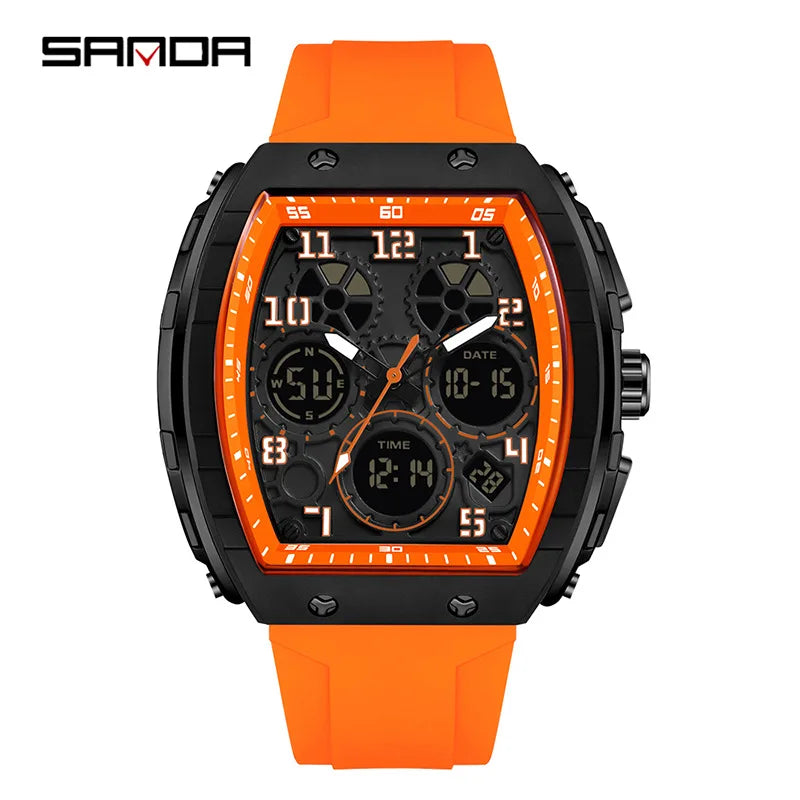 Men Sports Digital Wrist Watches For Male Clock Dual Display Man Tonneau Watches Chronograph Luminous Silicone Band Dropship - IFINDALL