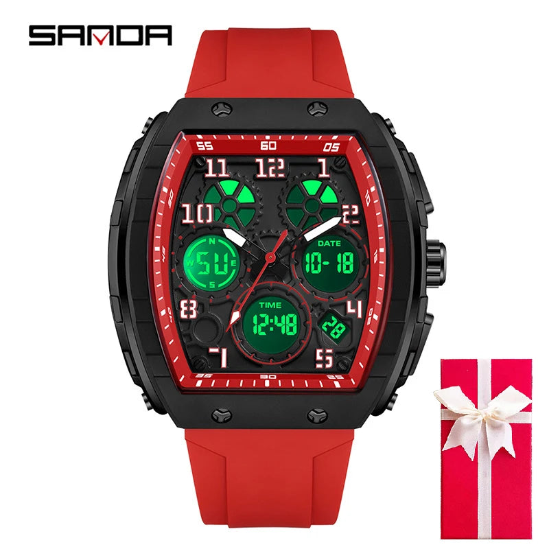 Men Sports Digital Wrist Watches For Male Clock Dual Display Man Tonneau Watches Chronograph Luminous Silicone Band Dropship - IFINDALL