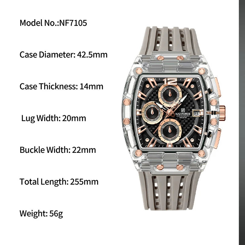 New NAVIFORCE Men's Quartz Multifunction Watches Fashion Sports Chronograph 5ATM Waterproof Silicone Band Casual Man Wrist Watch - IFINDALL