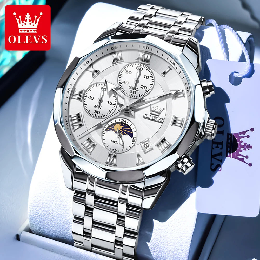 OLEVS 3675 Mens Watch Original Multifunctional Chronograph Quartz Watch Moon Phase Watches For Men Waterproof Mens Gifts Reloj - IFINDALL