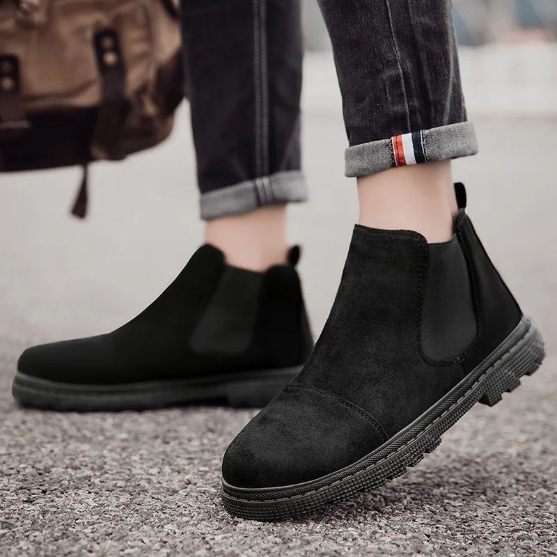 Classic Fashion Khaki Men's Ankle Boots Comfortable Platform Work Boots Men Slip-on High-top Shoes Casual Men Botas Para Hombre - IFINDALL