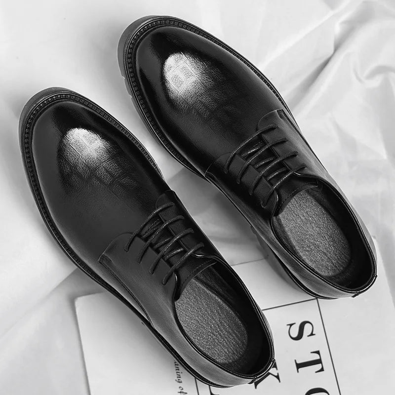 New Luxury Men's Brogues Leather Elevator Shoes Man Height Increase Insole 8cm/10cm Black Formal Business Wedding Work Men Shoes - IFINDALL