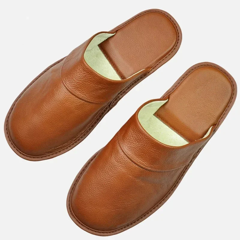 Genuine Cow Leather Slippers Homes In Indoor Slipper Spring Autumn Summer Men Women Elderly Non-slip Casual Single Slides Shoes - IFINDALL