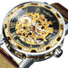 WINNER Roman Mechanical Watches for Men Fashion Gold Skeleton Mens Watch Luxury Mesh Stainless Steel Strap Luminous Unisex Clock - IFINDALL