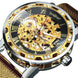 WINNER Roman Mechanical Watches for Men Fashion Gold Skeleton Mens Watch Luxury Mesh Stainless Steel Strap Luminous Unisex Clock - IFINDALL