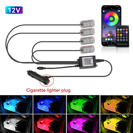 LED Car Interior Ambient Foot Strip Light New Neon Kit Accessories Backlight Remote App Music Control Auto RGB Decorative Lamps - IFINDALL