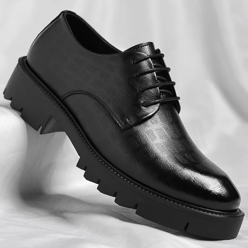 New Luxury Men's Brogues Leather Elevator Shoes Man Height Increase Insole 8cm/10cm Black Formal Business Wedding Work Men Shoes - IFINDALL