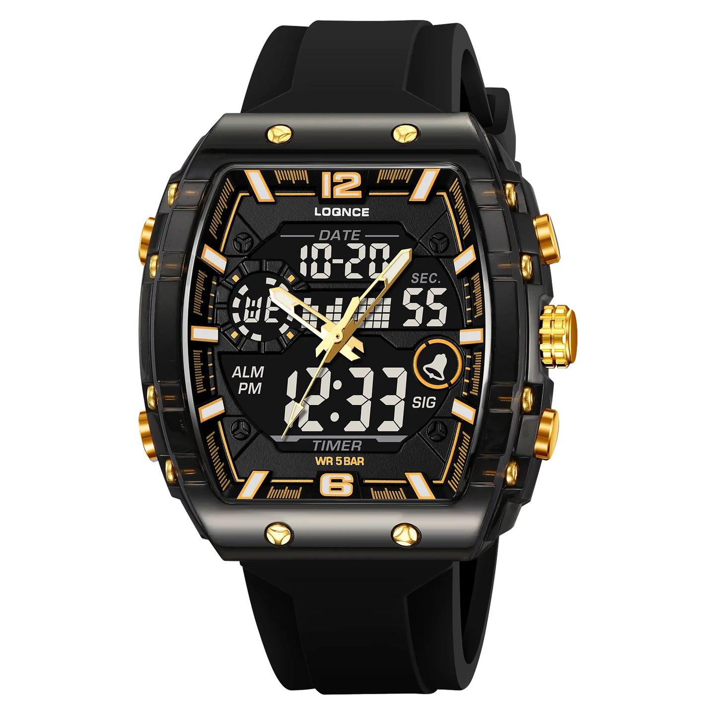 New LOQNCE  98003 Male montre homme Hour Sport Watches Digital Double Time Chronograph Watch Mens LED Week Display Wristwatches - IFINDALL