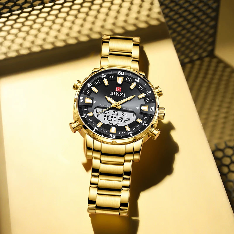Men Watches 2025 Top Brand Luxury relogio masculino Gold Stainless Steel Band Wrist Watch For Male Clock Men Dual Display watch - IFINDALL