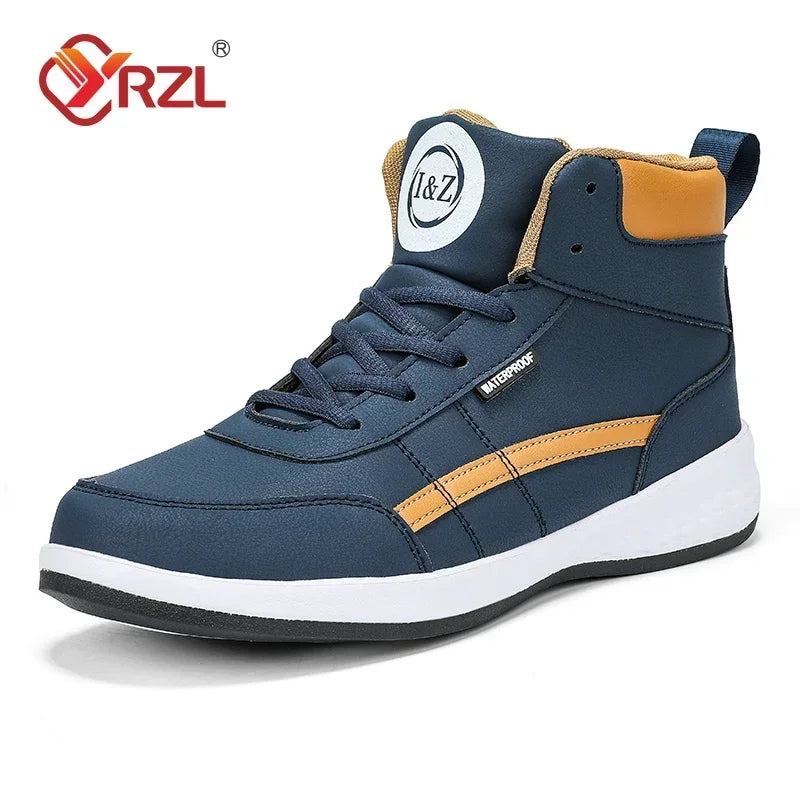 YRZL Men Shoes Spring Autumn High Top Waterproof Walking Sneakers Leisure Male Leather Sports Shoes Non-Slip Shoes for Men - IFINDALL