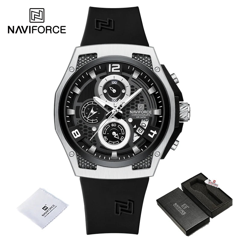 New NAVIFORCE Sports Silicone Strap Male Chronograph Quartz Calendar Men's Watches Casual Wild Waterproof Man Wristwatch NF8051T - IFINDALL